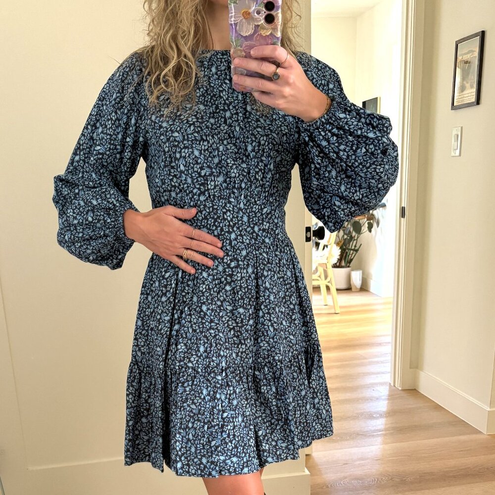 Chelsea28 Blue Floral Tiered Mini Dress Long Sleeve XS